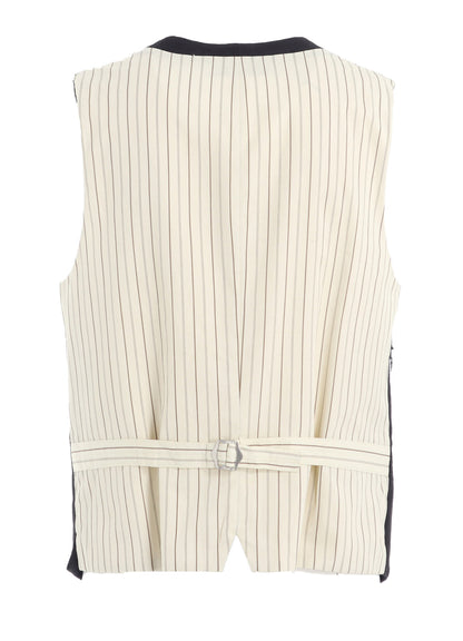LINEN/COTTON HERRINGBONE ZIGZAG CUT-OUT VEST