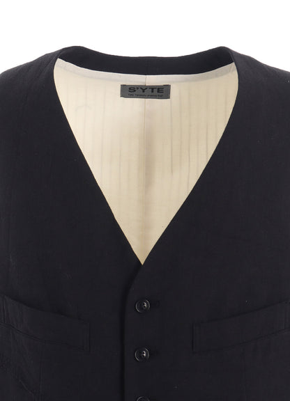 LINEN/COTTON HERRINGBONE ZIGZAG CUT-OUT VEST