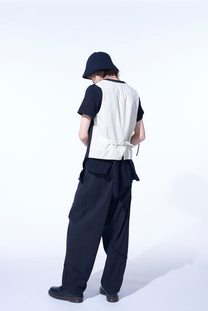 LINEN/COTTON HERRINGBONE ZIGZAG CUT-OUT VEST