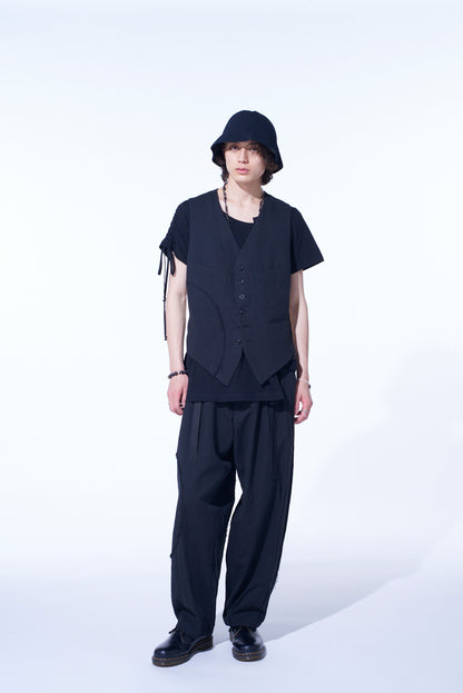 LINEN/COTTON HERRINGBONE ZIGZAG CUT-OUT VEST