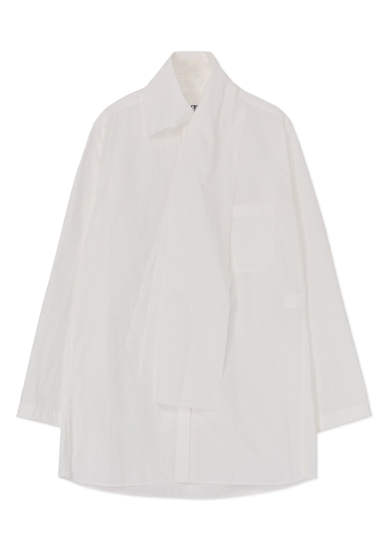 COTTON/LINEN WASHER TYPEWRITER ASYMMETRICAL STOLE COLLAR SHIRT