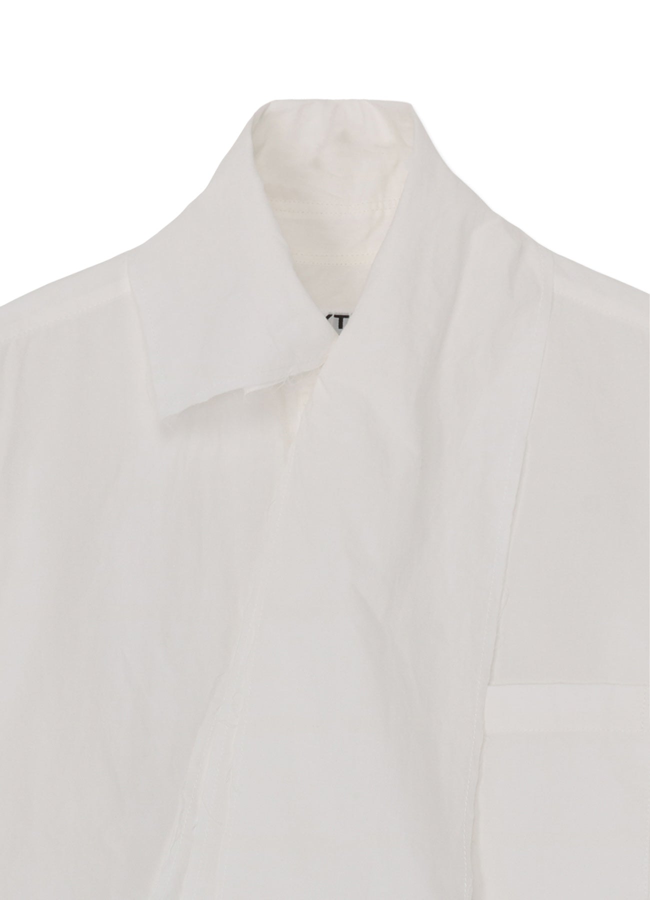 COTTON/LINEN WASHER TYPEWRITER ASYMMETRICAL STOLE COLLAR SHIRT