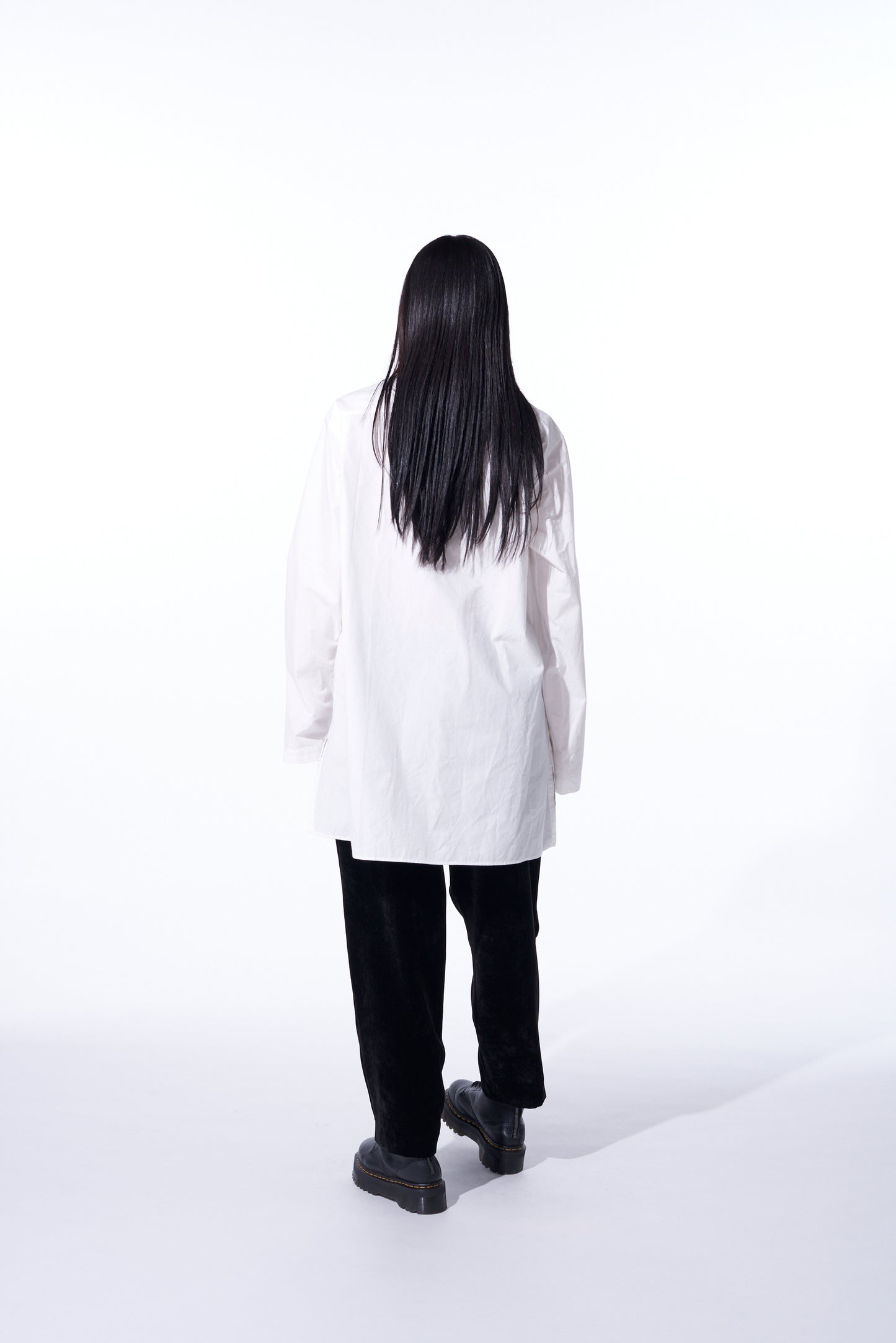 COTTON/LINEN WASHER TYPEWRITER ASYMMETRICAL STOLE COLLAR SHIRT
