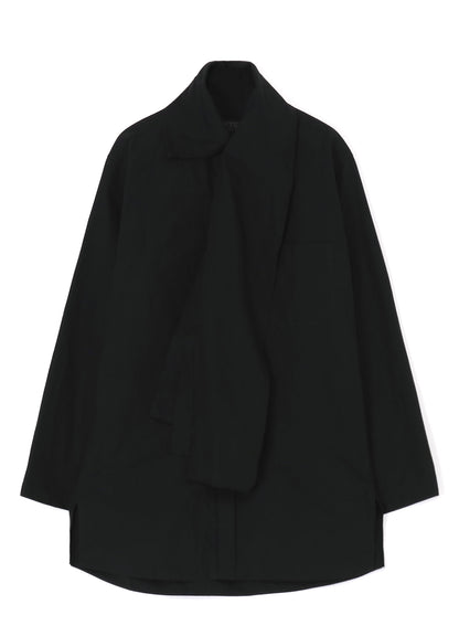 COTTON/LINEN WASHER TYPEWRITER  ASYMMETRICAL STOLE COLLAR SHIRT