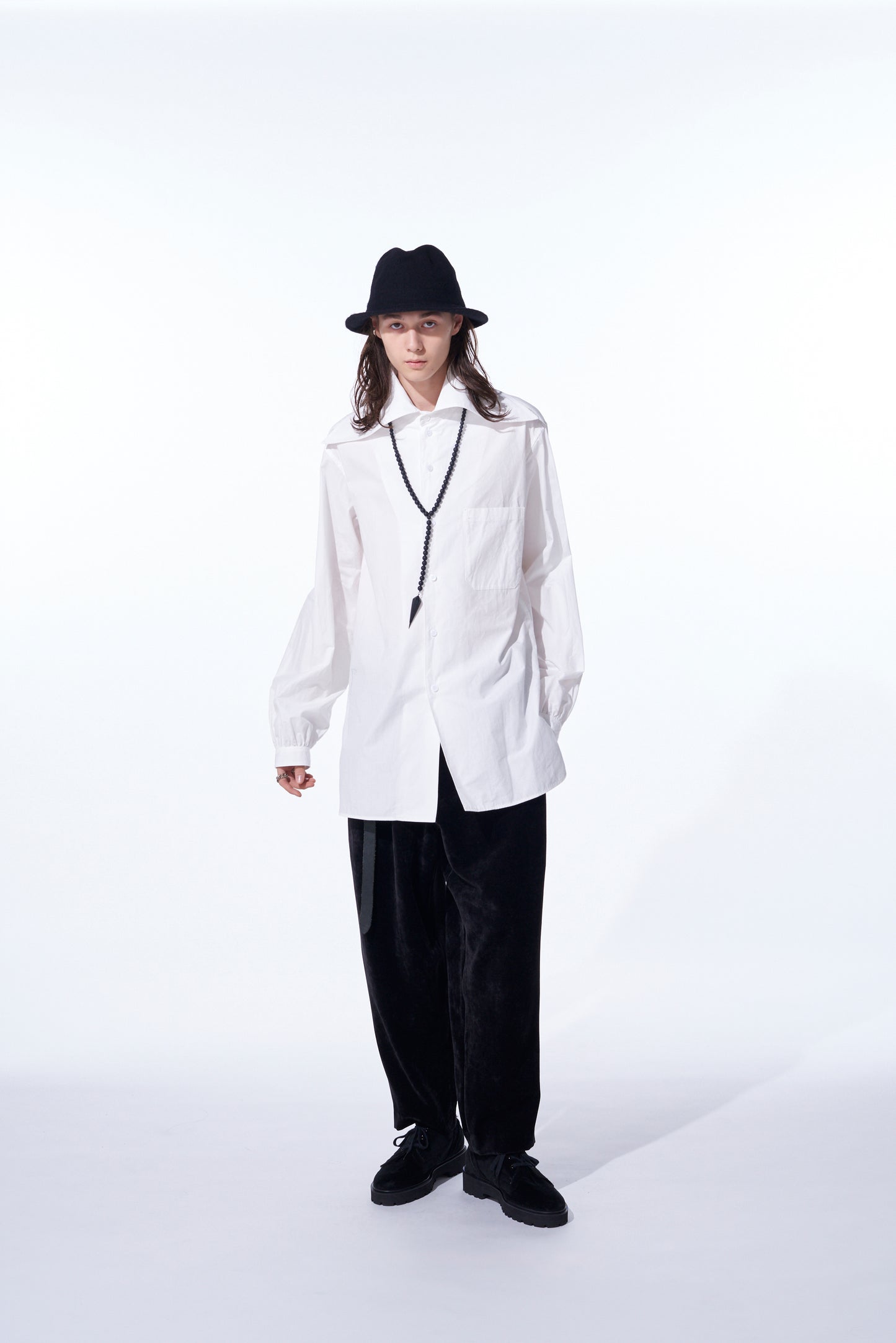 COTTON/LINEN WASHER TYPEWRITER BIG-COLLARED SHIRT