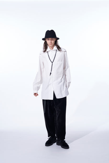 COTTON/LINEN WASHER TYPEWRITER BIG-COLLARED SHIRT