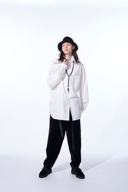 COTTON/LINEN WASHER TYPEWRITER BIG-COLLARED SHIRT