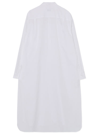 COTTON BROAD CLOTH STAND COLLAR LONG SHIRT WITH ROUNDED HEM