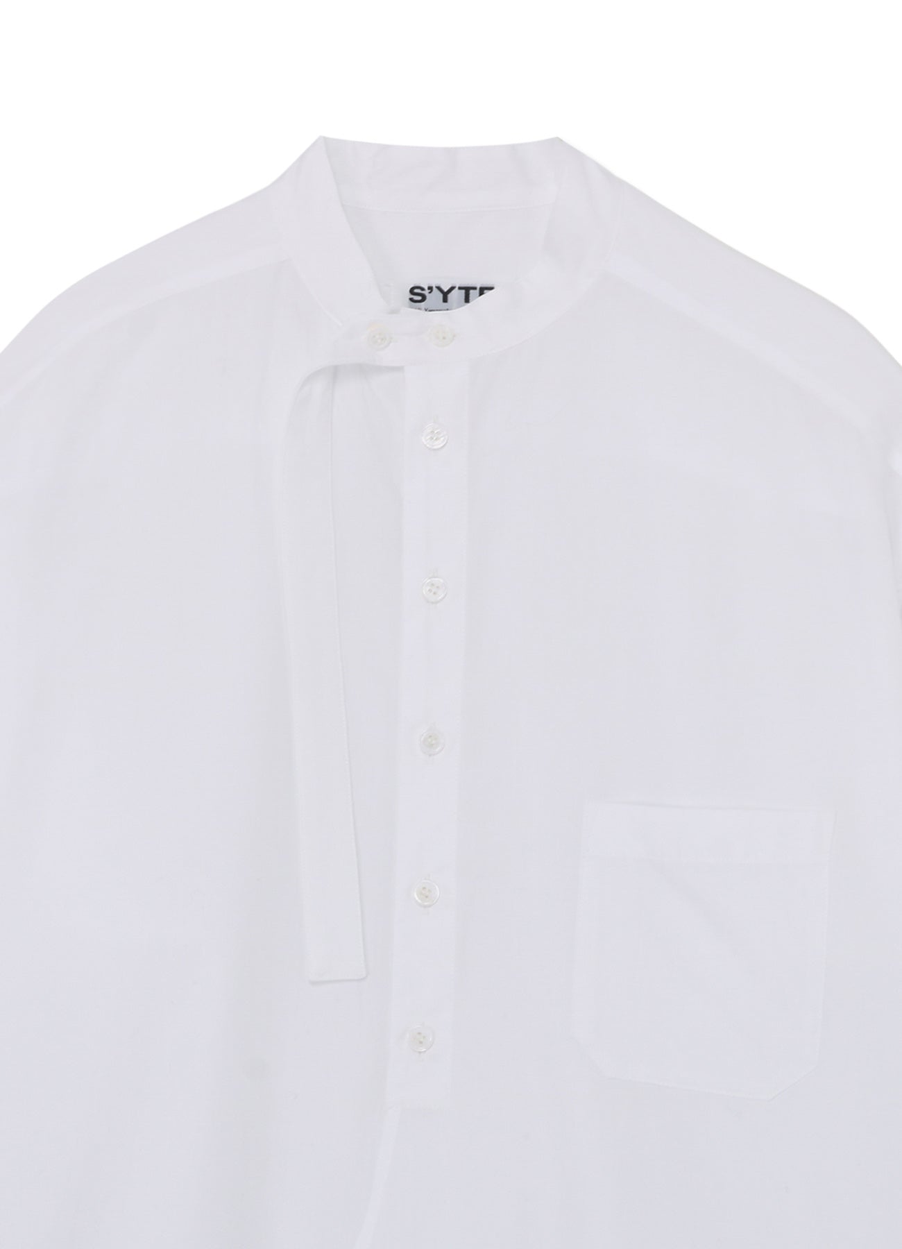 COTTON BROAD CLOTH STAND COLLAR LONG SHIRT WITH ROUNDED HEM