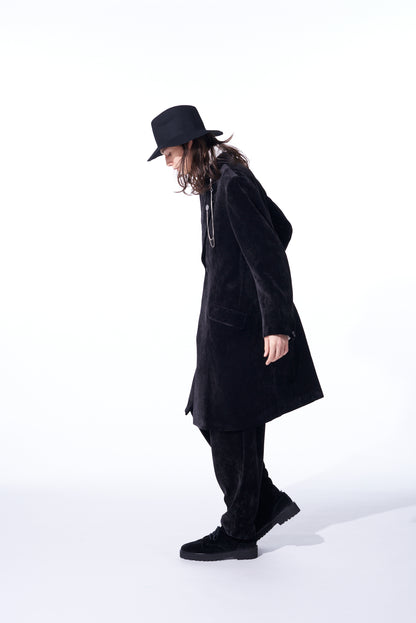 VELVETEEN NOTCHED LAPEL LONG JACKET