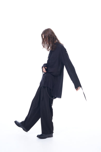 PE/RAYON GABARDINE STRETCH SUSPENDER PANTS WITH HEM BUTTON DETAIL
