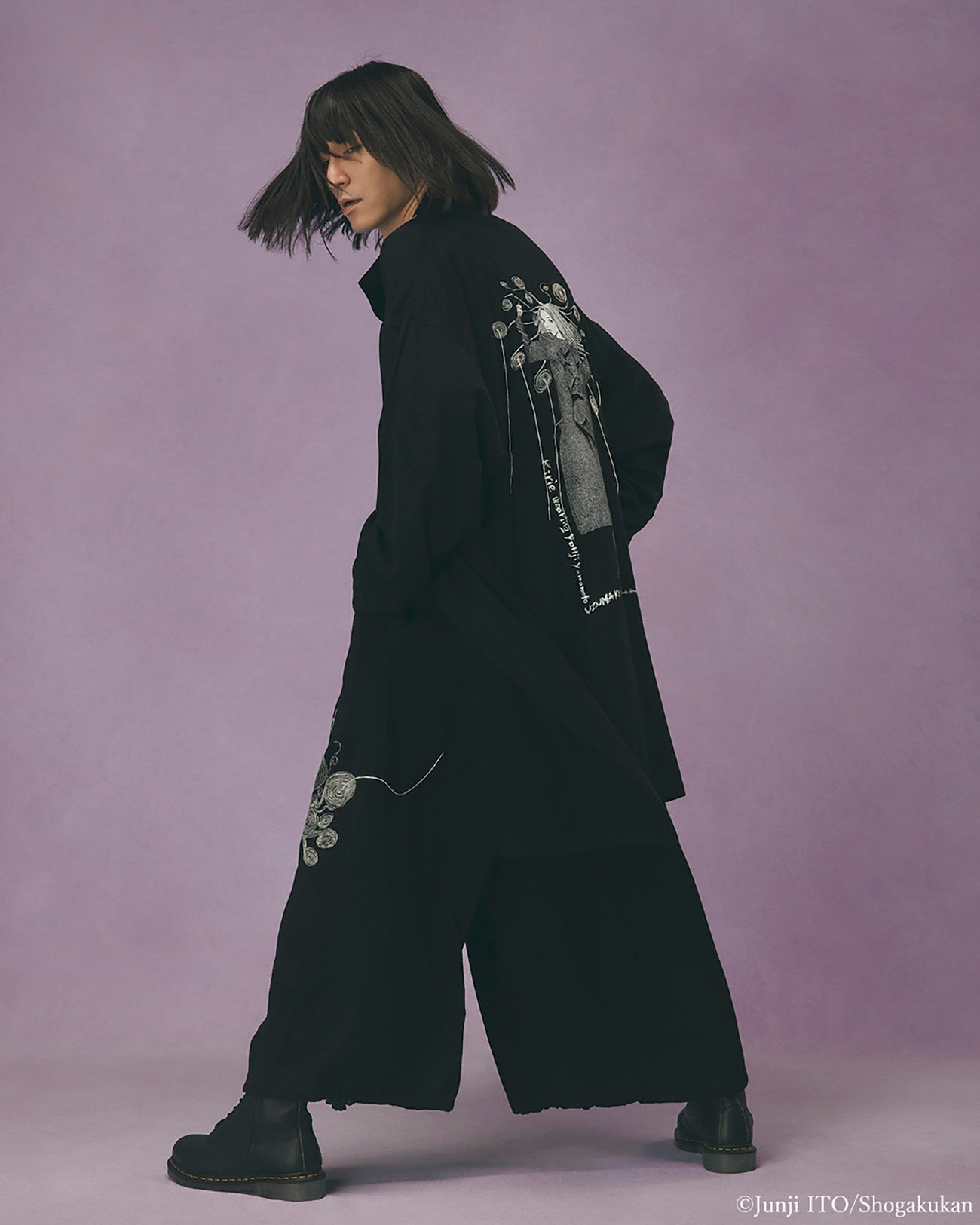 S'YTE × JUNJI ITO -UZUMAKI- KIRIE WEARING YOHJI YAMAMOTO DRAPE COAT