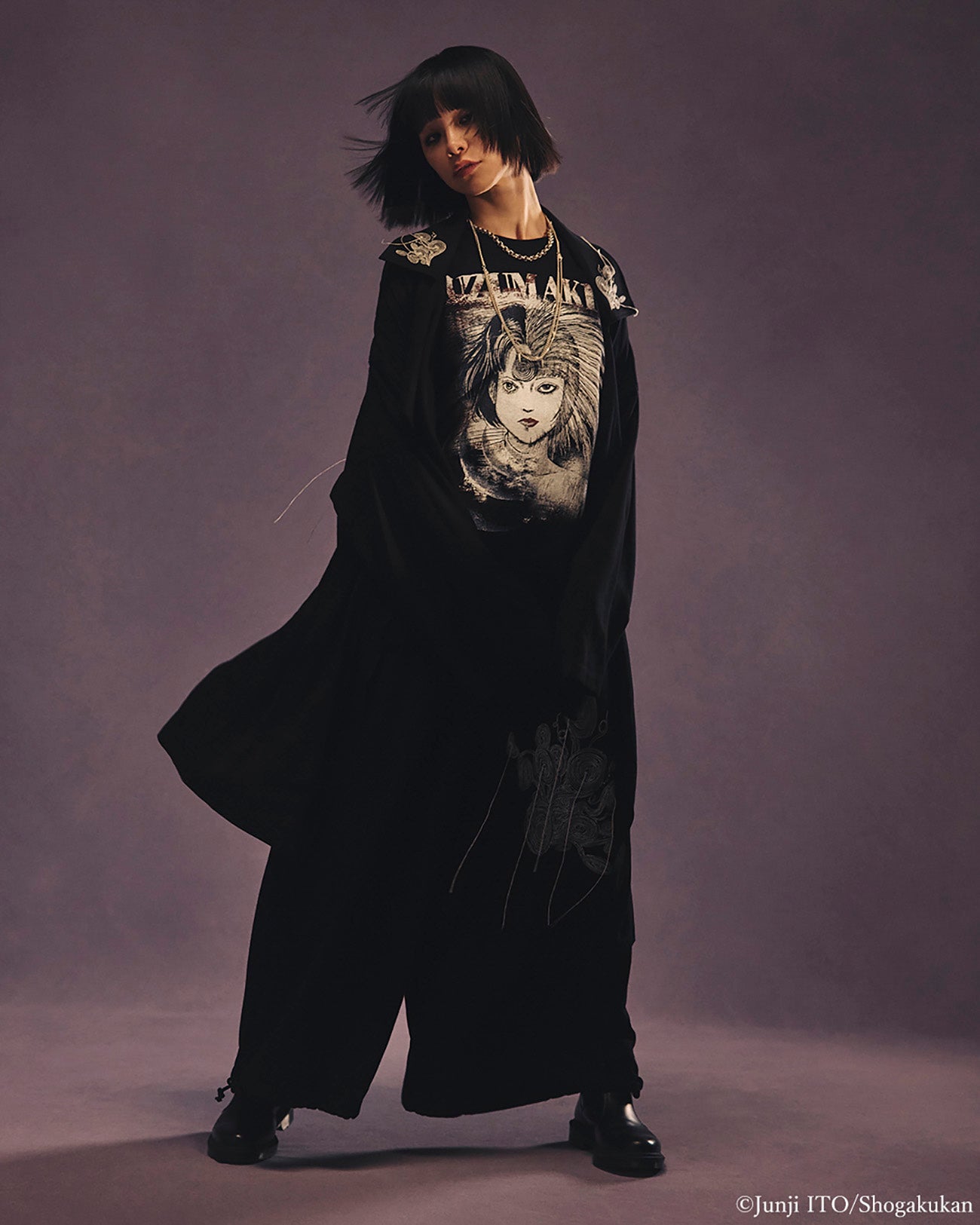 S'YTE × JUNJI ITO -UZUMAKI- KIRIE WEARING YOHJI YAMAMOTO DRAPE COAT