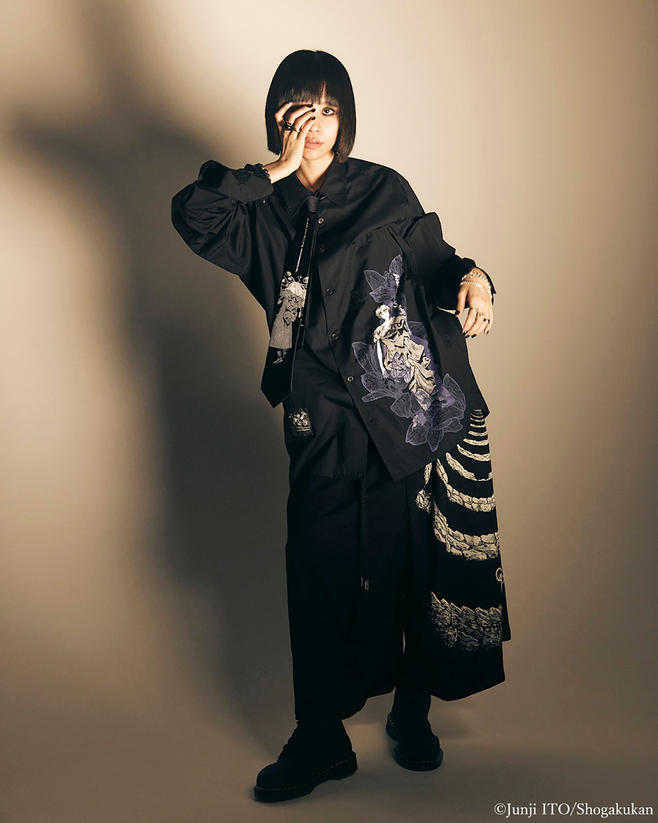 S'YTE × JUNJI ITO -UZUMAKI- KIRIE WEARING YOHJI YAMAMOTO SILK TIE