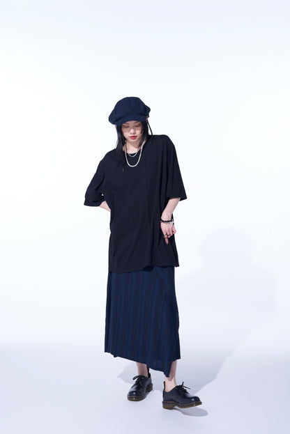 COTTON JERSEY VERTICALLY GRAFTED T-SHIRT WITH HEM SLITS