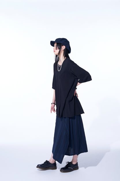 COTTON JERSEY VERTICALLY GRAFTED T-SHIRT WITH HEM SLITS