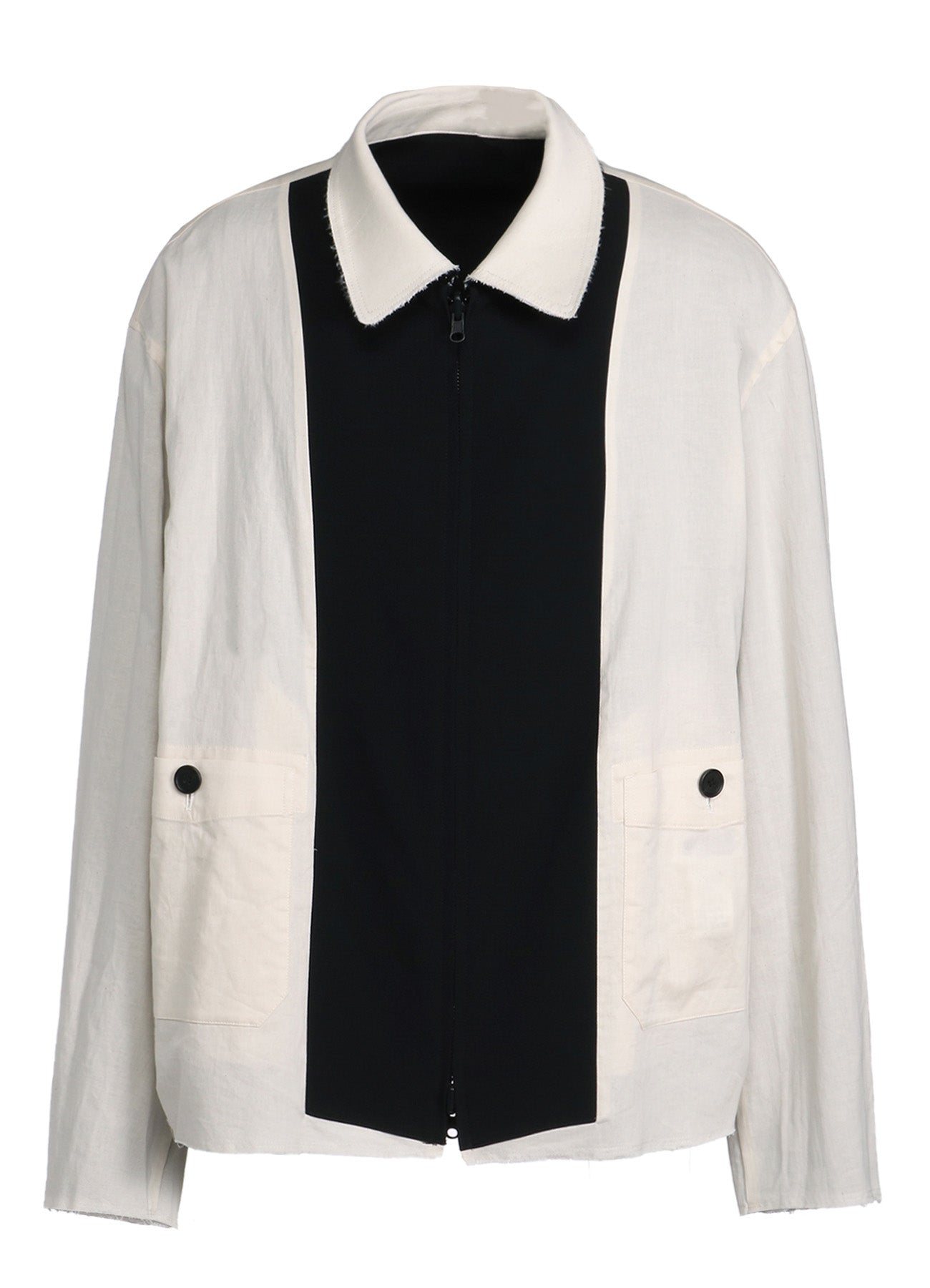 WASHER FINISHED WOOL GABARDINE OVERSIZED REVERSIBLE ZIPPER BLOUSON WITH CUT-OUT DESIGN