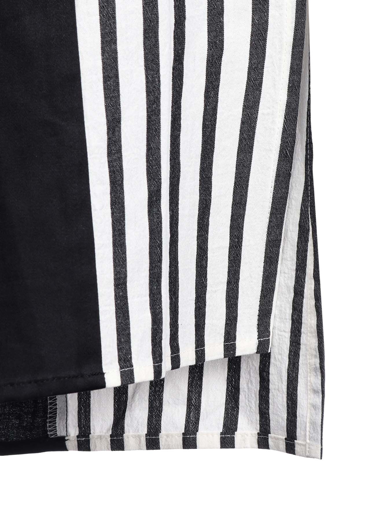 COTTON SATIN STRIPE SWITCHING LONG SHIRT