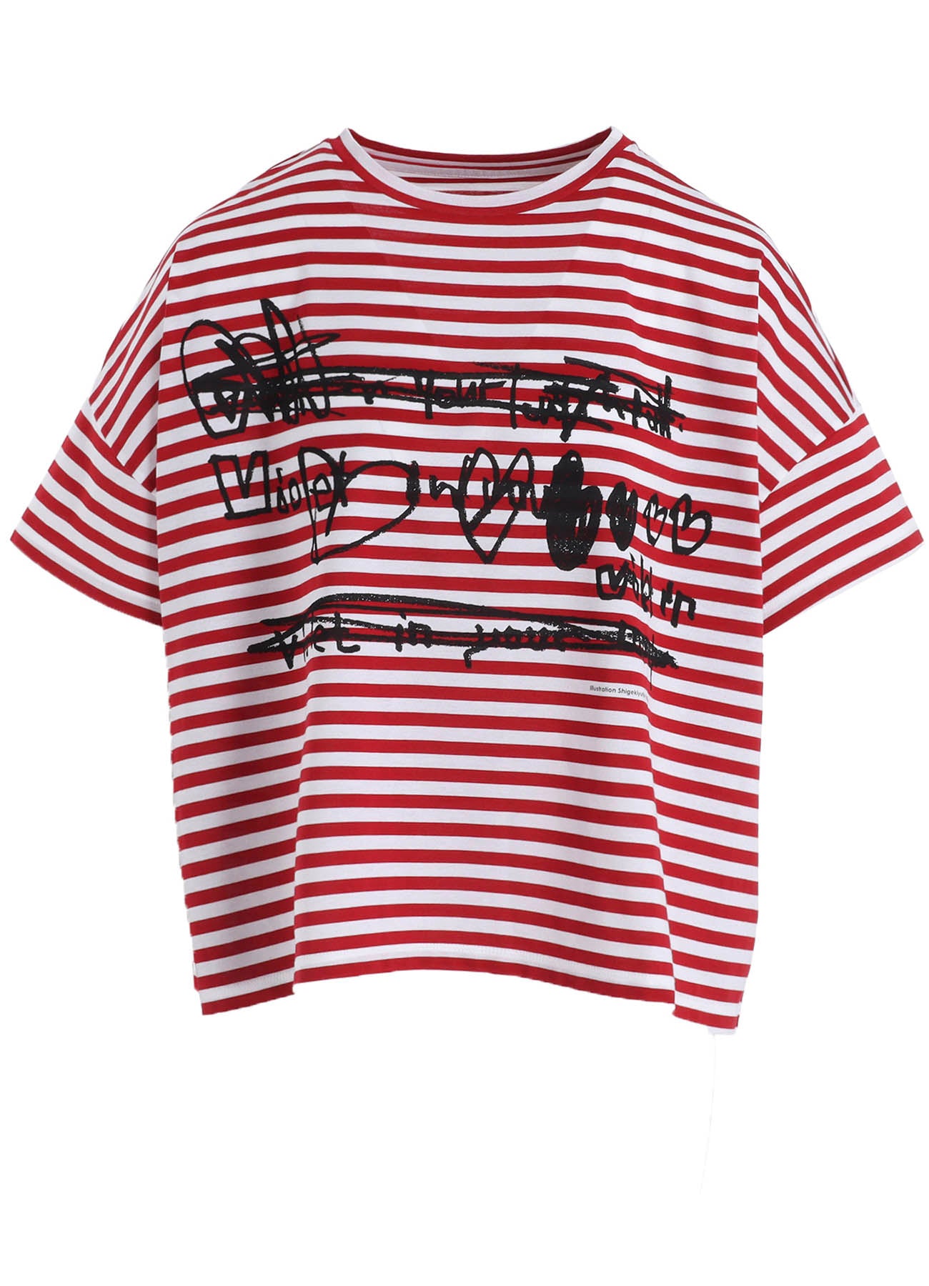 60/2 COTTON JERSEY BORDER HEART PRINT WIDE SHORT SHIRT