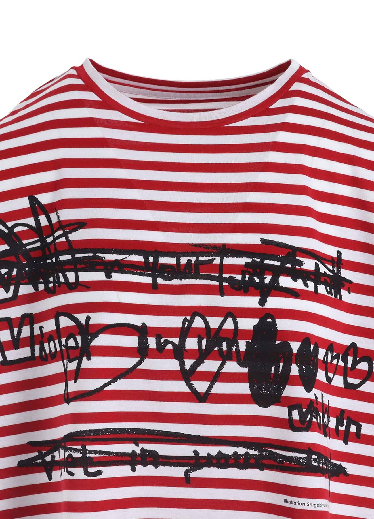 60/2 COTTON JERSEY BORDER HEART PRINT WIDE SHORT SHIRT
