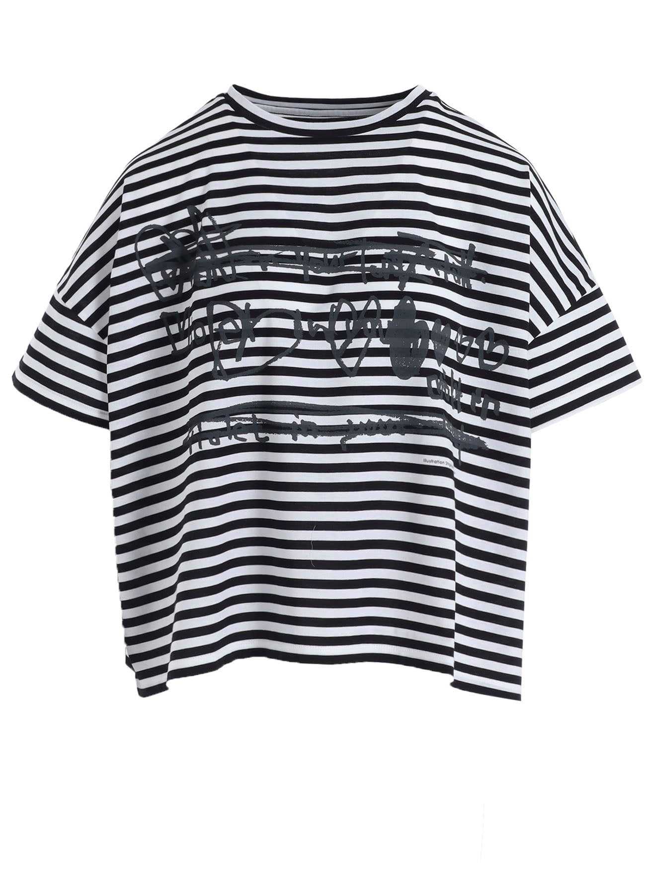 60/2 COTTON JERSEY BORDER HEART PRINT WIDE SHORT SHIRT