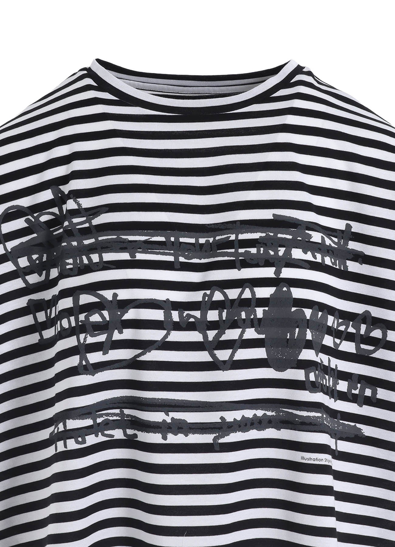 60/2 COTTON JERSEY BORDER HEART PRINT WIDE SHORT SHIRT