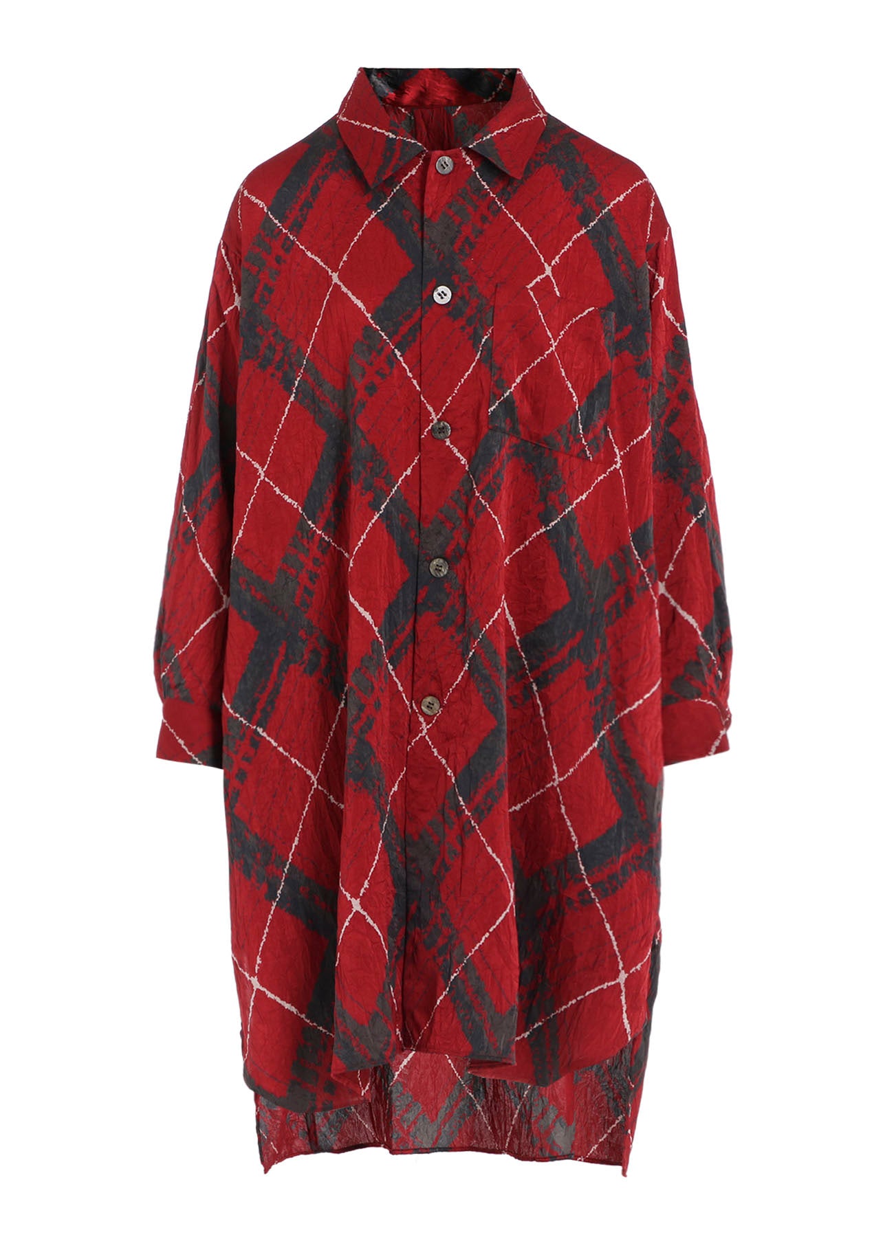 WASHER BIAS PLAID PRINT LONG SHIRT