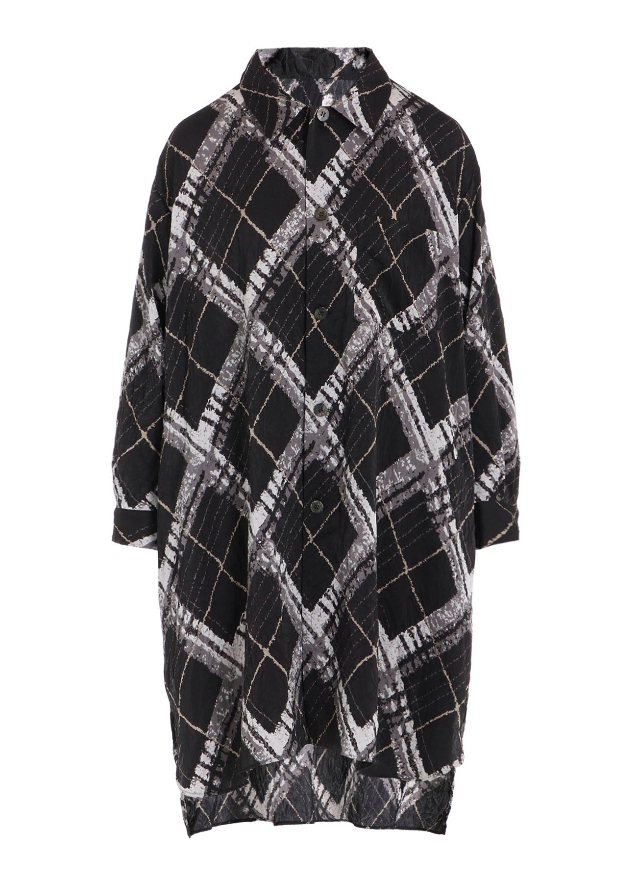 WASHER BIAS PLAID PRINT LONG SHIRT