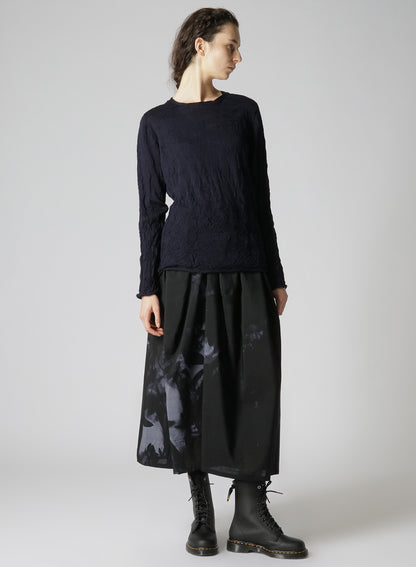 WOOL WRINKLE ROUND NECK LONG SLEEVE T-SHIRT