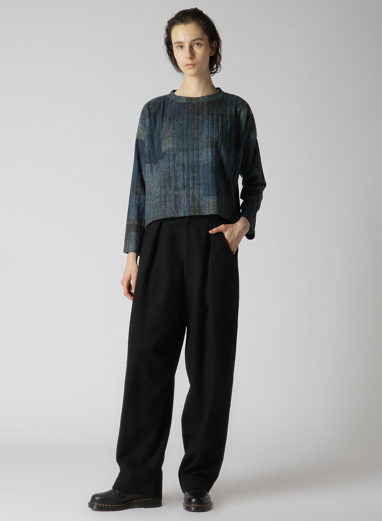 GRADATION PRINT LONG SLEEVE CROPPED T-SHIRT