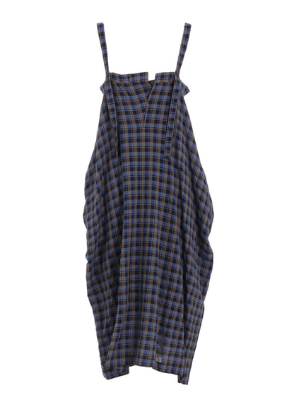 COTTON CUPRO MINI PLAID STRAP DRESS