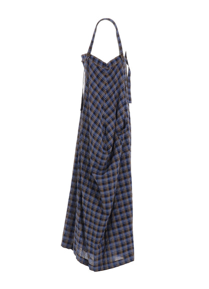 COTTON CUPRO MINI PLAID STRAP DRESS