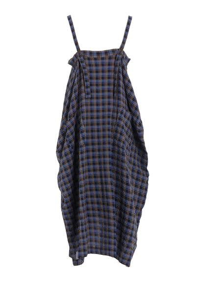 COTTON CUPRO MINI PLAID STRAP DRESS