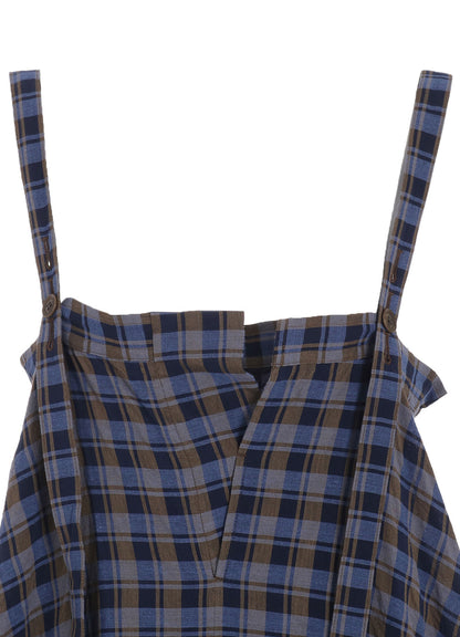 COTTON CUPRO MINI PLAID STRAP DRESS