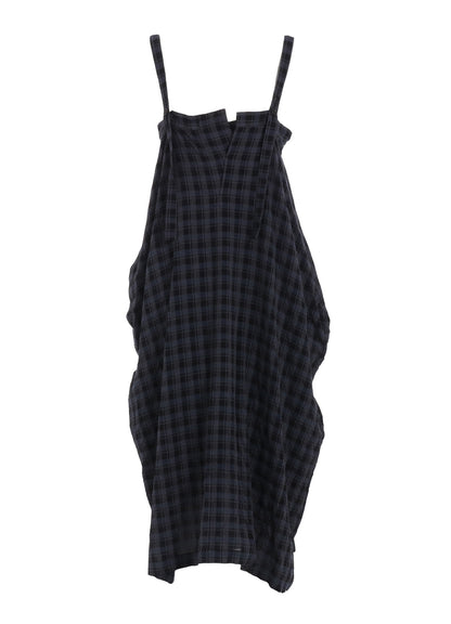 COTTON CUPRO MINI PLAID STRAP DRESS