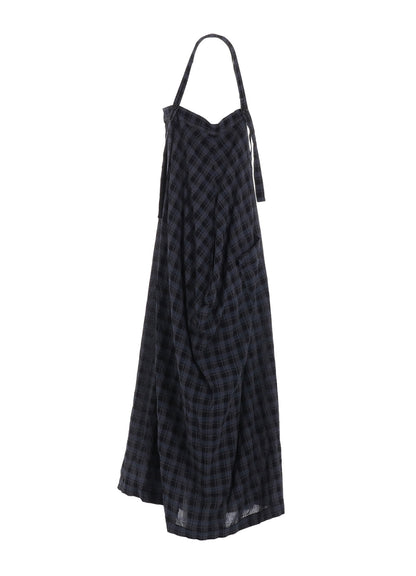 COTTON CUPRO MINI PLAID STRAP DRESS