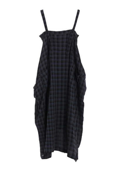 COTTON CUPRO MINI PLAID STRAP DRESS
