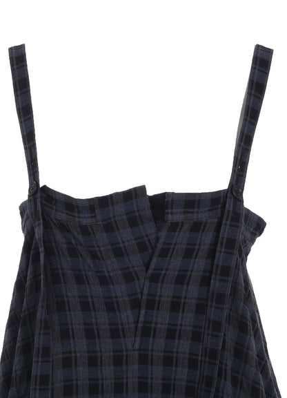 COTTON CUPRO MINI PLAID STRAP DRESS