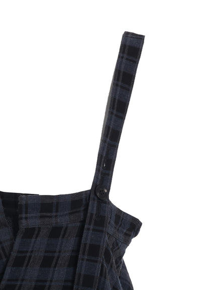 COTTON CUPRO MINI PLAID STRAP DRESS
