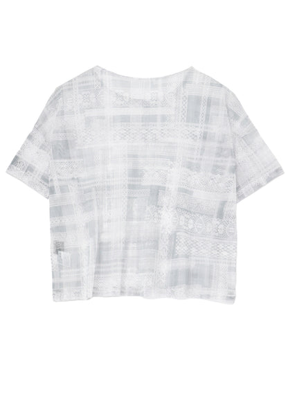 TULLE LACE PRINT LOOSE ROUND NECK T