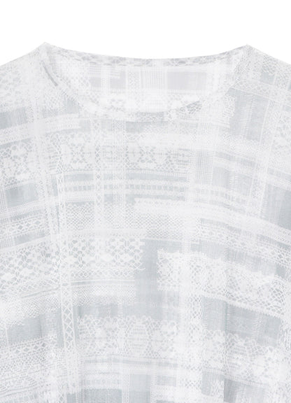 TULLE LACE PRINT LOOSE ROUND NECK T