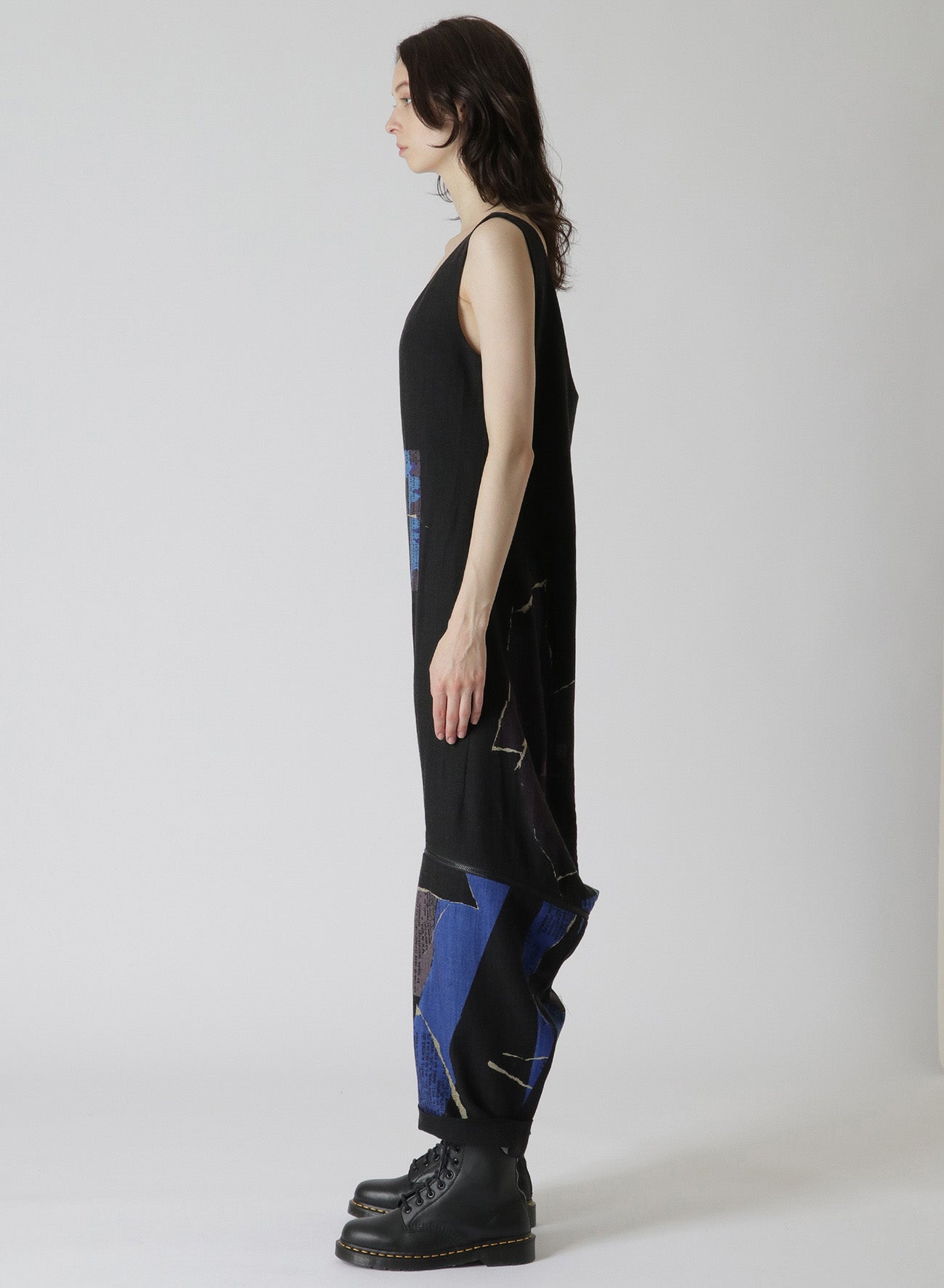 WOOL DICTIONARY COLLAGE PRINT HEM FASTENER OVERALL