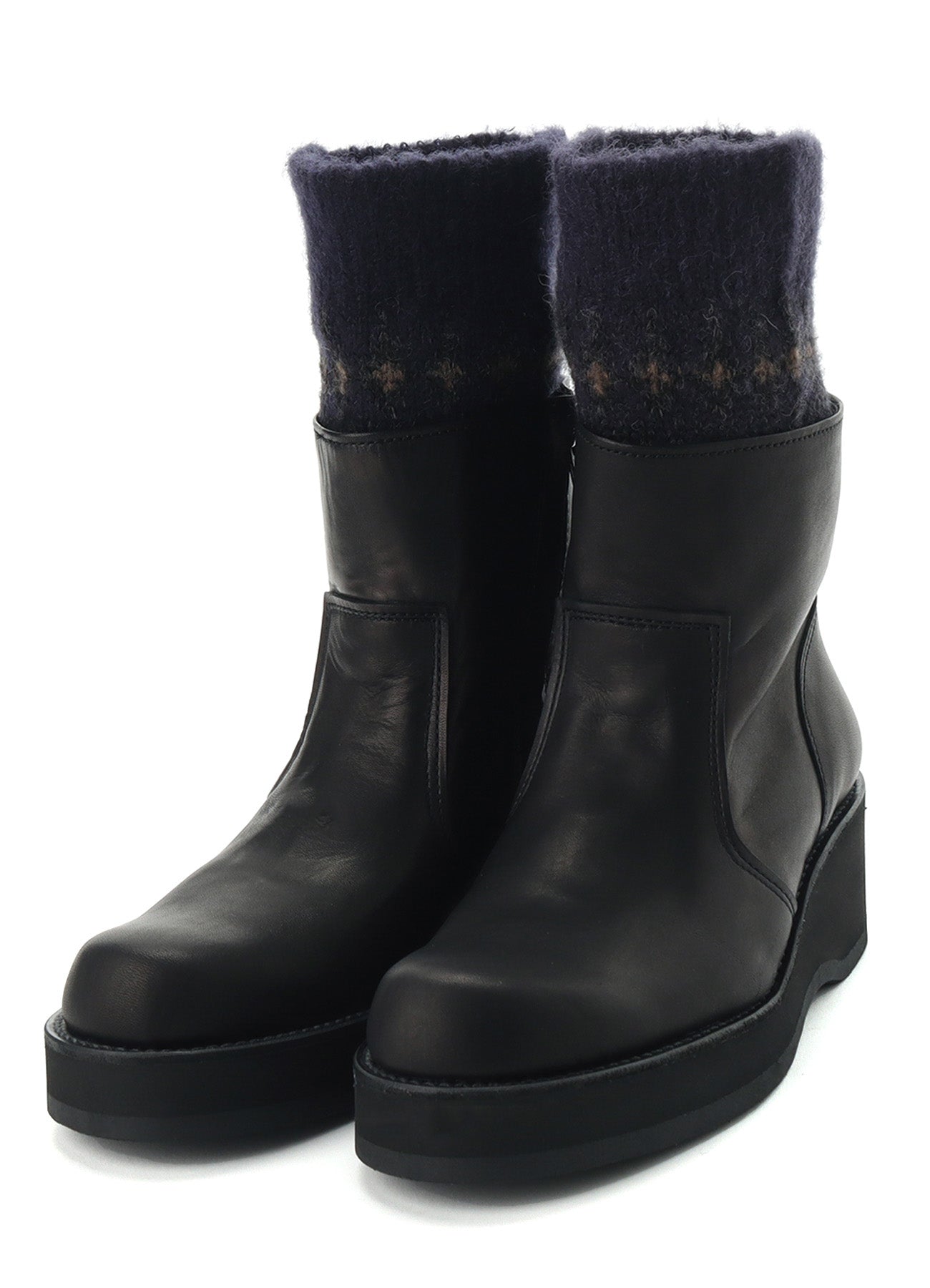 JACQUARD KNIT LEATHER COMBI NORDIC KNITTED BOOTS