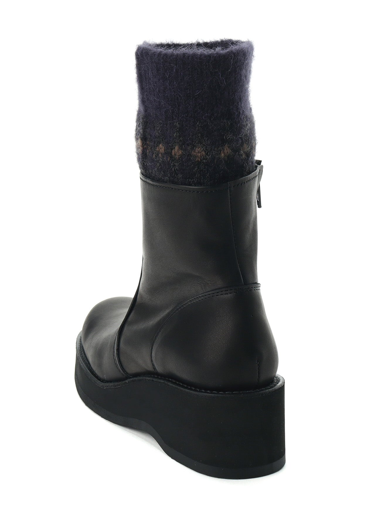 JACQUARD KNIT LEATHER COMBI NORDIC KNITTED BOOTS