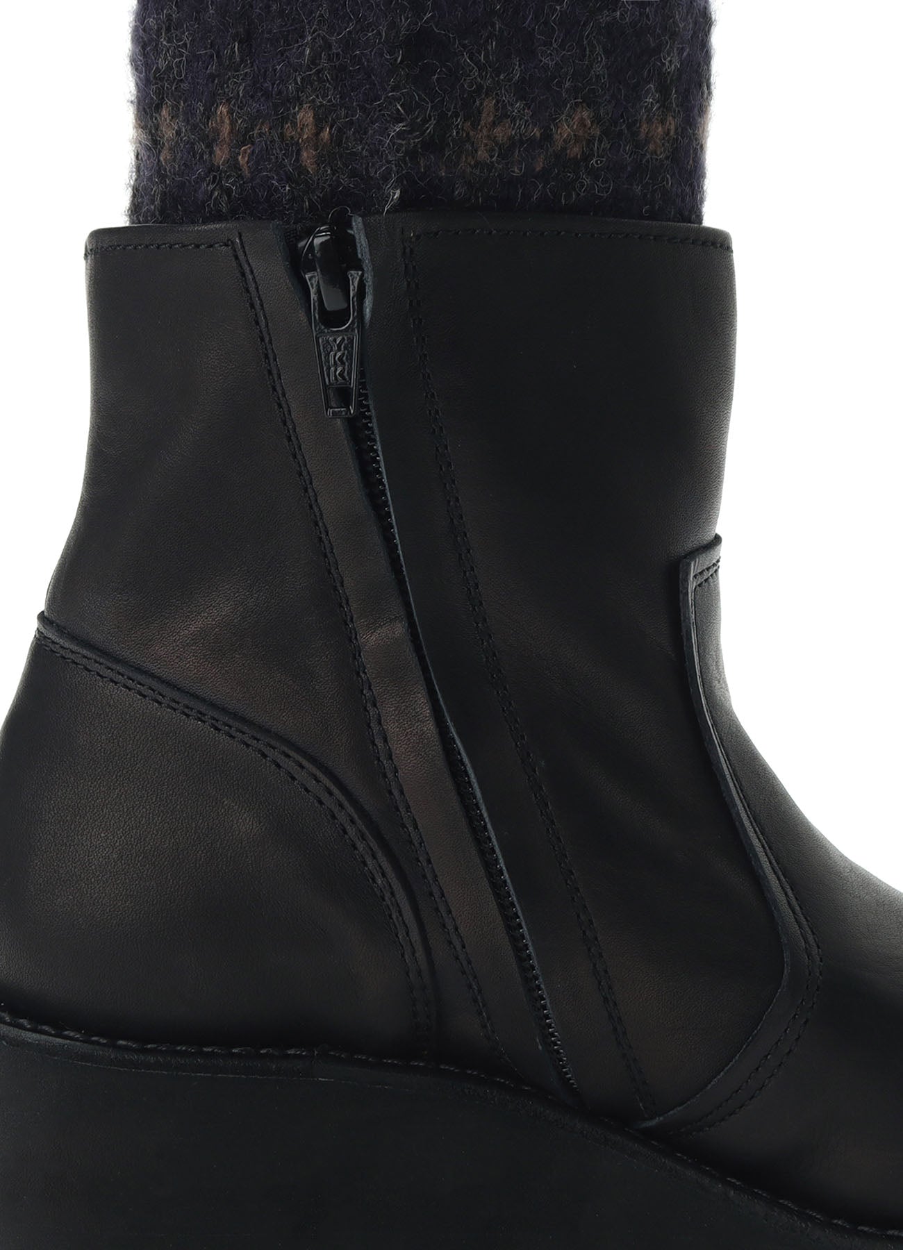 JACQUARD KNIT LEATHER COMBI NORDIC KNITTED BOOTS