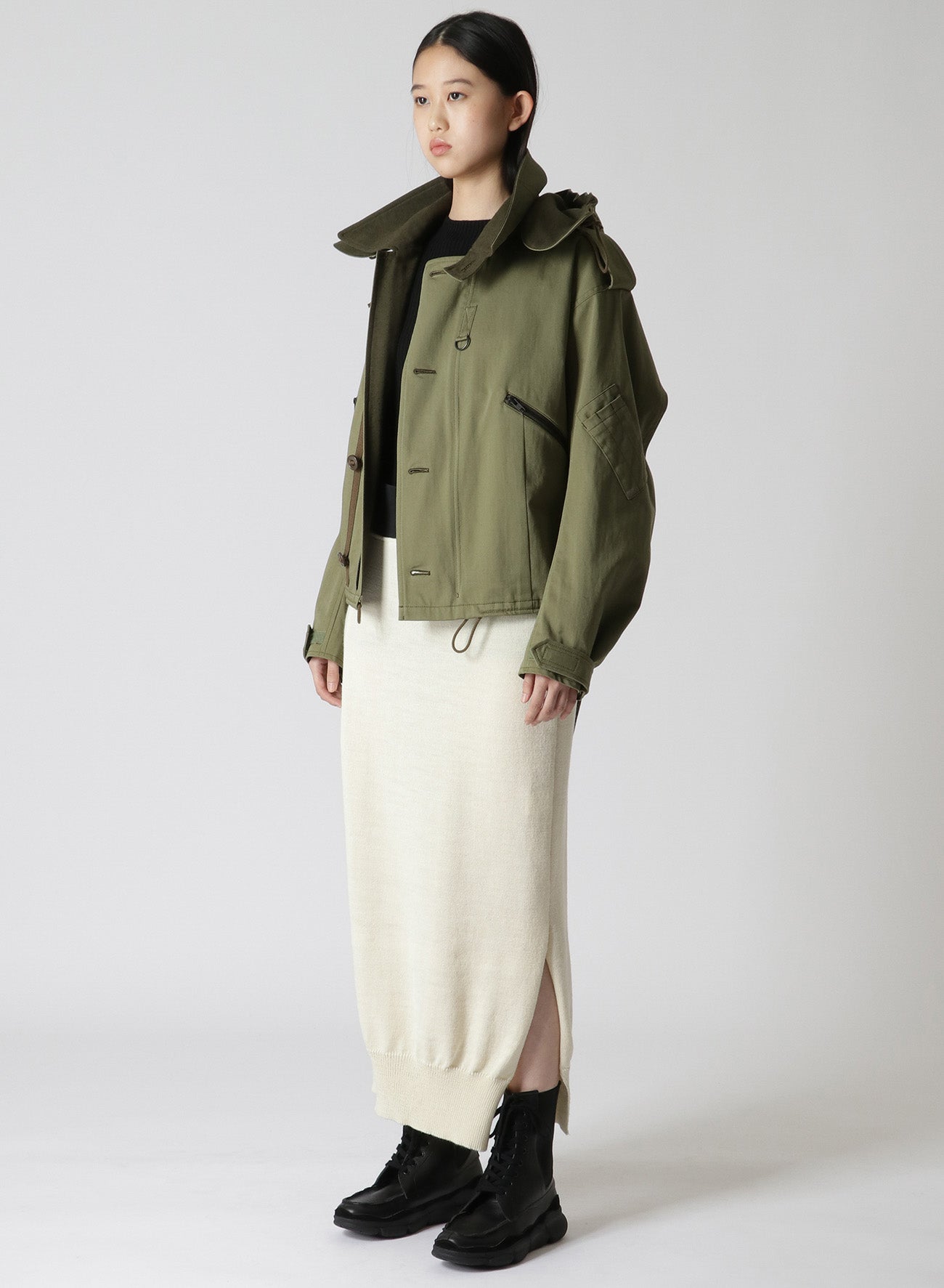 COTTON SATIN+COTTON WOOL LIGHT SERGE PILOT JACKET