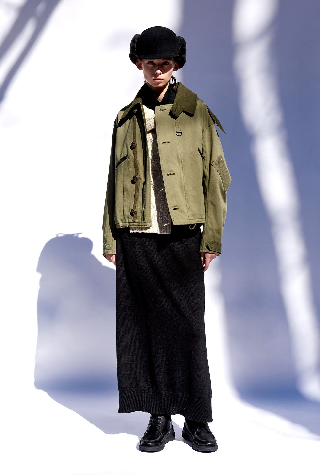 COTTON SATIN+COTTON WOOL LIGHT SERGE PILOT JACKET