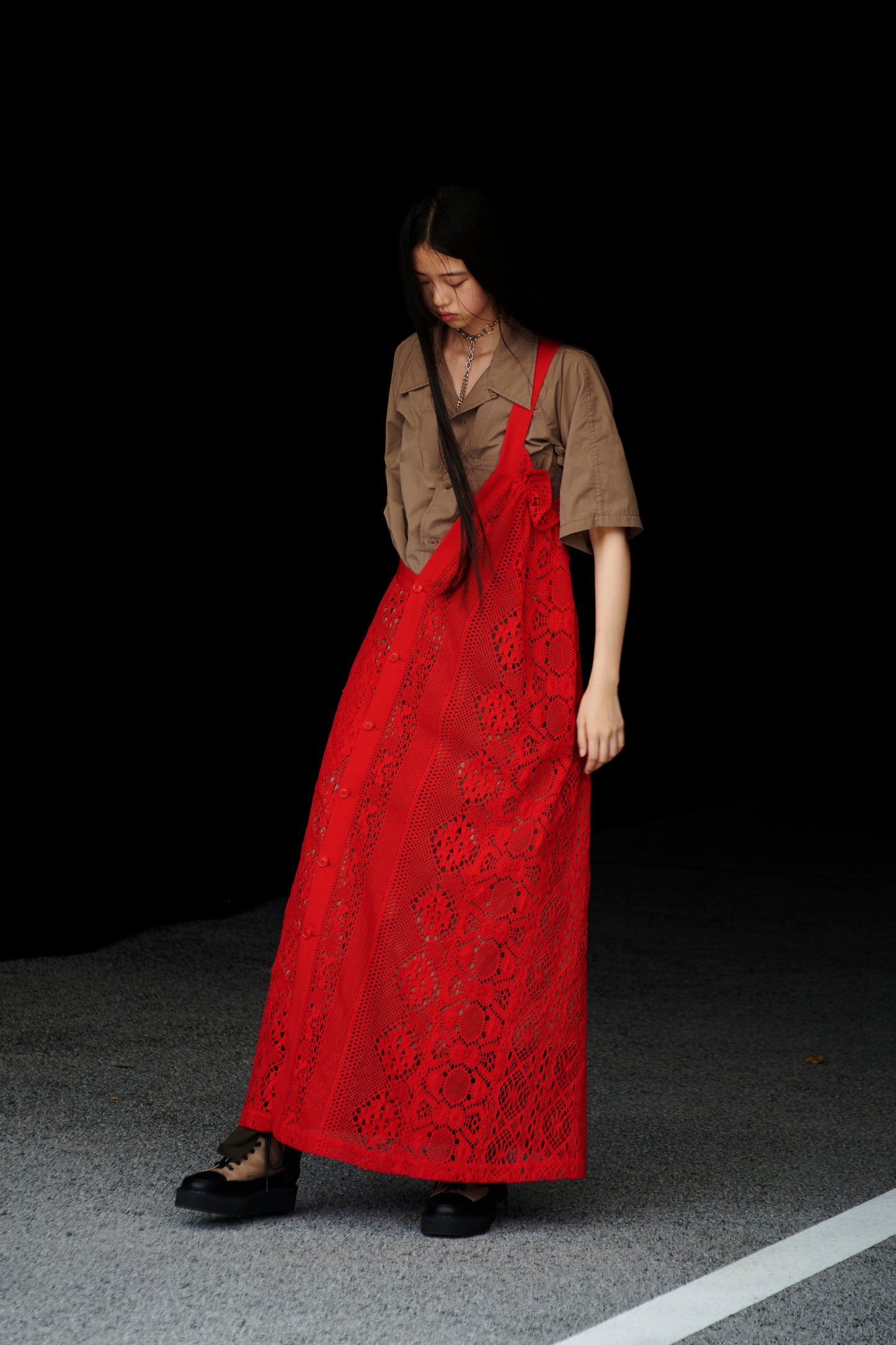 PATCHED TORCHON LACE SINGLE STRAP DRESS