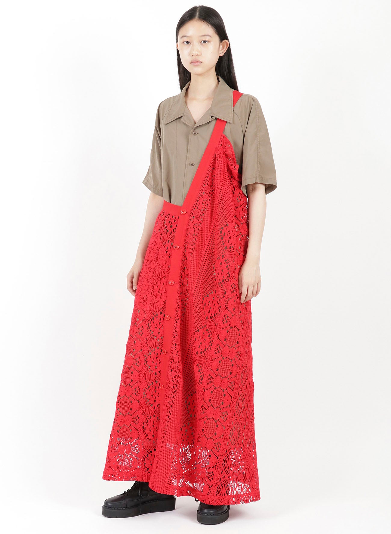 PATCHED TORCHON LACE SINGLE STRAP DRESS