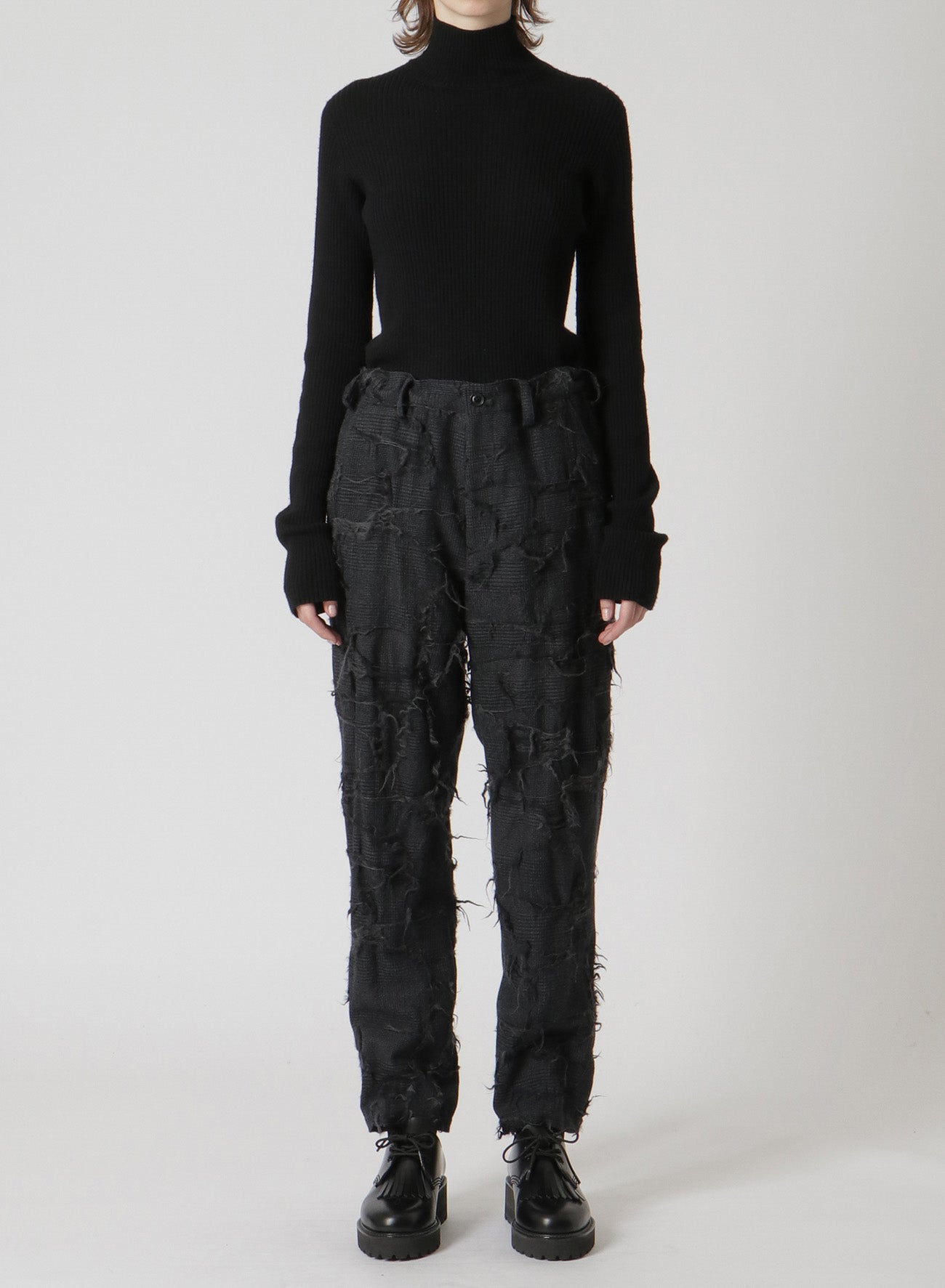 WOOL GLEN CHECK SLIM FIT PANTS